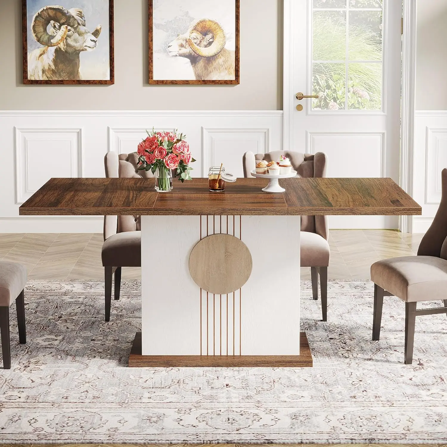 Tribesigns 55" Rectangular Dining Table for 4 to 6 People, Farmhouse Wood Dinner Table for Kitchen, Dining Room (Only Table) Tribesigns 55" Rectangular Dining Table for 4 to 6 People, Farmhouse Wood Dinner Table for Kitchen, Dining Room (Only Table)