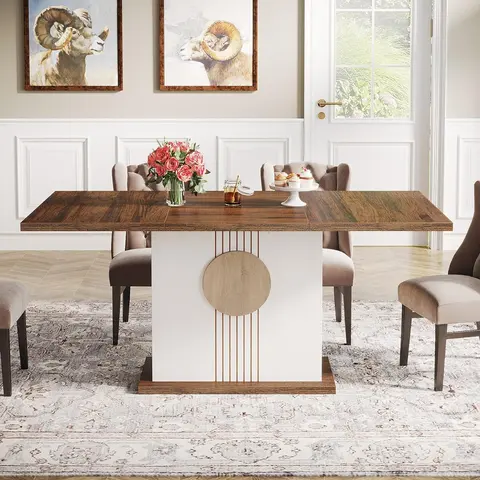 Tribesigns 55" Rectangular Dining Table for 4 to 6 People, Modern Wood Dining Room Table with Unique Pedestal Base, Large Farmhouse Kitchen Table for Family Meals & Gatherings (Only Table)
