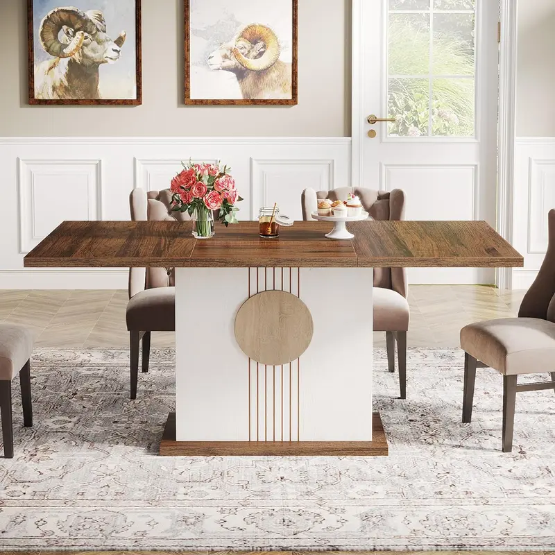 Tribesigns 55" Rectangular Dining Table for 4 to 6 People, Modern Wood Dining Room Table with Unique Pedestal Base, Large Farmhouse Kitchen Table for Family Meals & Gatherings (Only Table)