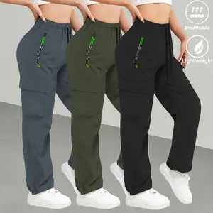 Women's 3-Pack Breathable Cargo Pants – Lightweight Quick-Dry Casual Outdoor Pants with Drawstring and Multiple Pockets for Summer, Adjustable, Bottom