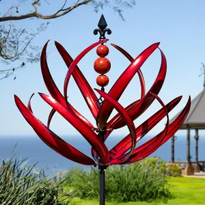 Wind Spinner Rotator, Metal Windmill Sculpture with Wooden Stake, Garden Courtyard Decorative Windmill, Outdoor Decoration