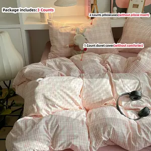 3pcs plaid bedding set, 1 PC Duvet Cover + 2 Pcs Pillowcases (without comforter and pillow insert), 100g Polyester, Single Twin Double Queen Size, All Seasons, Checkered Bedding Set