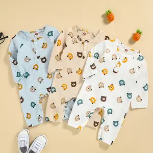 Baby Cotton Jumpsuit  Long Sleeve Romper Infant Coveralls Spring Bodysuit Cartoon Bear Breathable Outfit