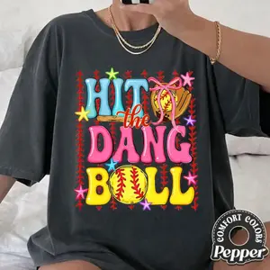 Coquette Softball Hit the Dang Ball Bow Shirt, Softball Mama Game Day Shirt, Softball Stripes Coquette Bow Shirt, Softball Sport Shirt