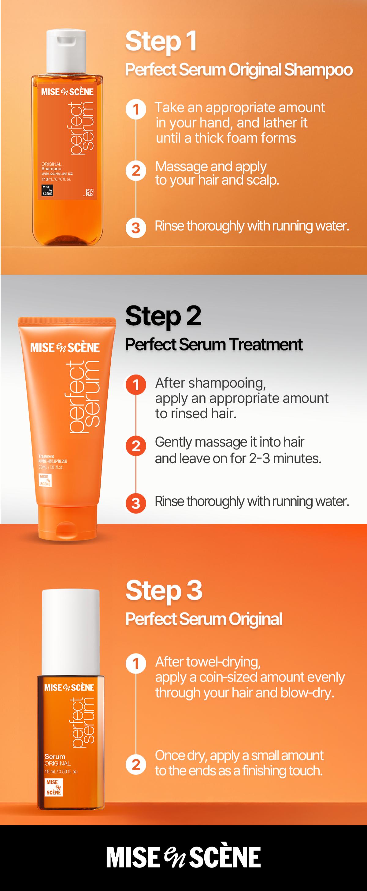 [Summervibes] Serum Starter Kit (2 Options) | Mise En Scène | Trial-Size Hair Serum+Shampoo+Treatment | Korean Hair Care for Damaged Hair, with Moroccan & Jojoba Oils, Glossy Shine