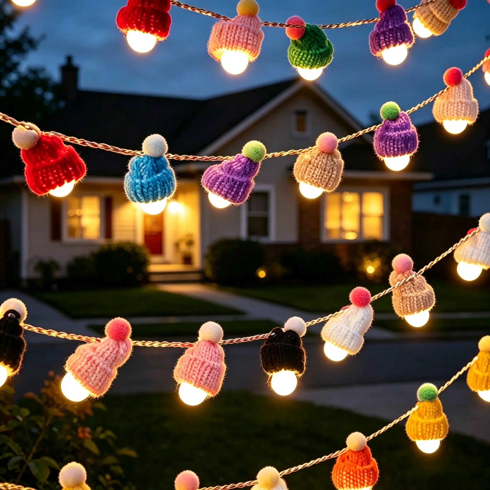Colorful Hat-Shaped Decorative String Lights – 20 ft (6m), 40 LEDs, USB-powered; suitable for home gatherings, patios, gardens, porches, and indoor décor—creates a festive atmosphere.