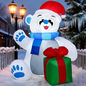 4 FT Christmas Self Inflatable Polar Bear LED Light Up Giant Blow Up Yard Decoration for Xmas Holiday Indoor/Outdoor Garden Party Favor Supplies Decor for Gifts