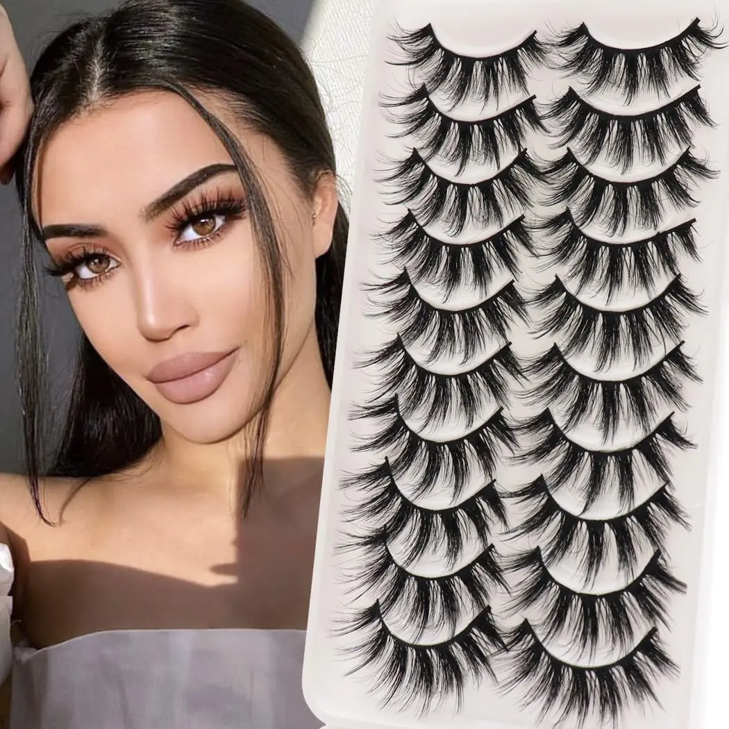 Lashes Fluffy Wispy Faux Mink Eyelashes (3D07) | Volume,Fluffy,Faux Mink Lashes,3D Effect,Criss-cross,False Eyelashes,10 Pairs Pack,Fake Eyelashes,for Working or Party