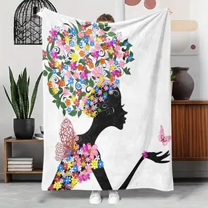 1pcs Flower Dancer Themed Flannel Blanket, Digital Print, Sofa Bed Cover Blanket, Skin-Friendly Soft, Christmas New Year Gift, Suitable For All Year Round