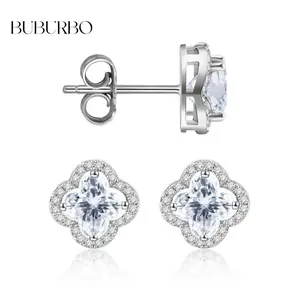 BUBURBO Starlight Clover Earrings Lab-Created Moissanite Stud Earring S925 Sterling Silver Moissanite Jewelry Engagement Wedding Anniversary Perfect Gifts Hope Fortune  8803