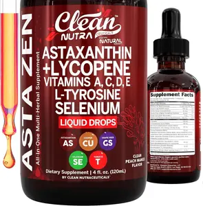 Clean Nutra Astaxanthin, Lycopene, Vitamins A C D3 E, Selenium, & Gotu Kola for Skin Health & Antioxidant Support Liquid Drops – Asta Zen