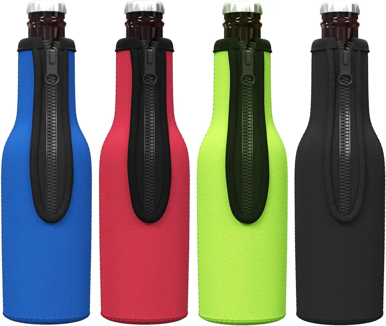 TahoeBay Beer Bottle Sleeves, 12 oz Neoprene Zipper Holders, 4-Pack
