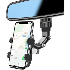 Rearview Mirror Phone Holder, 360 °   Rotatable and Retractable Car Phone Mount, Multifunctional Rear View Mirror Holder for All Cars, Adjustable Cell Phone Holder for All Smartphones