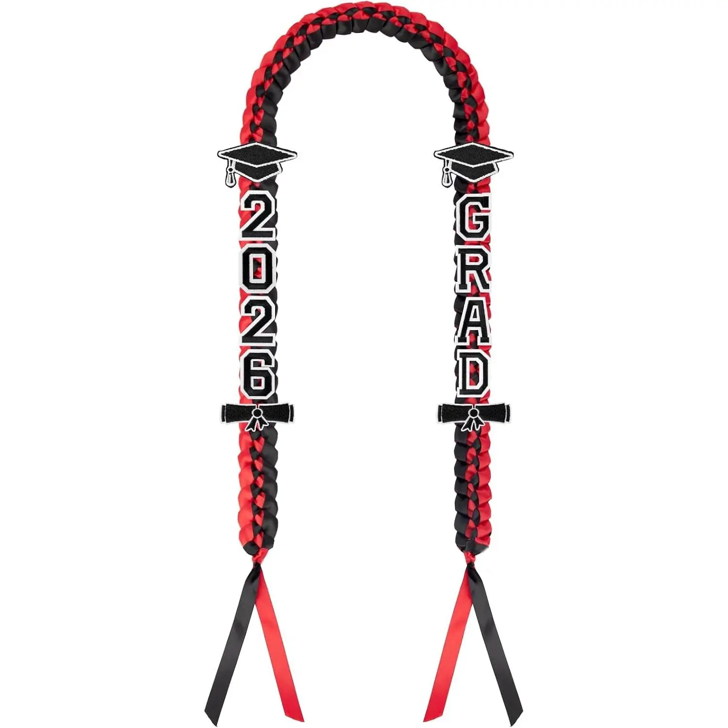2026 Graduation Leis Class of 2026 Grad Ribbon Leis with Pins Handmade Braided Grad Necklace Graduation Gifts for Women Men Black & Red
