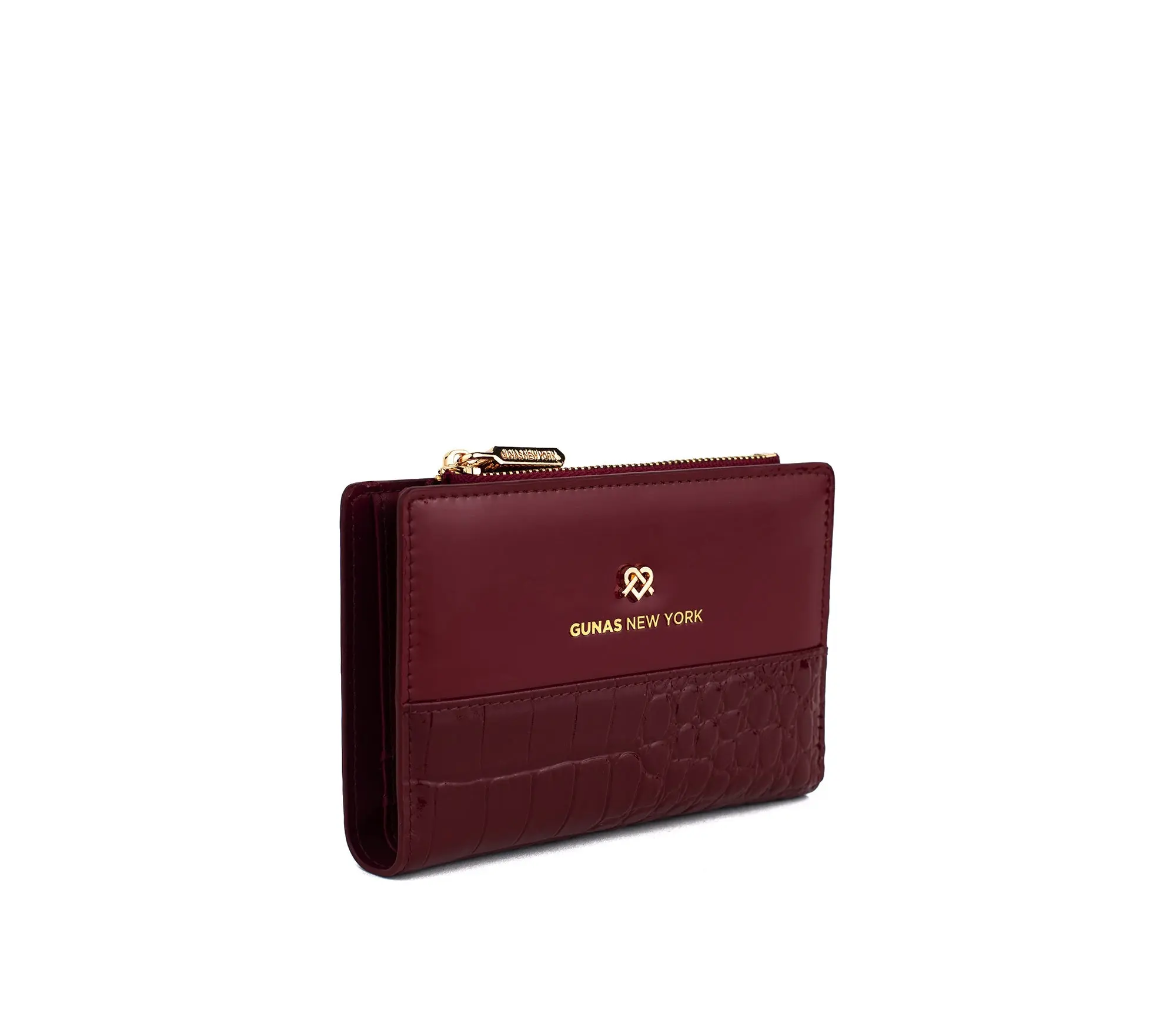 Gunas New York Madison - Cherry Vegan Leather Bifold Wallet with 5 Card Slots & Custom Logo Hardware