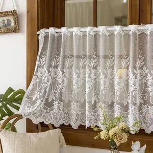 European Lace Trim Transparent Small Curtain, Rod Pocket Hanging, Suitable for Living Room, Bedroom, Balcony, Kitchen, Window Decor
