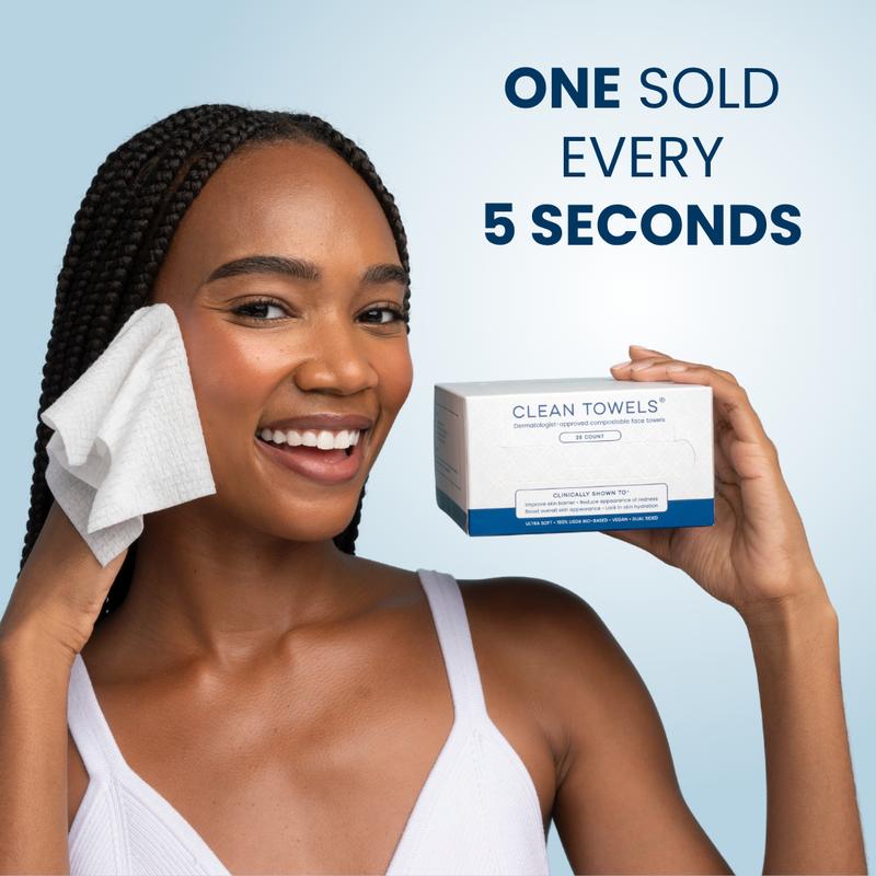 Clean Skin Club Clean Towels® 100% USDA Biobased Face Towel Disposable Eczema Association Accepted Makeup Remover Dry Wipes Ultra Soft 1 Pack 25 Ct for Facial Cleansing