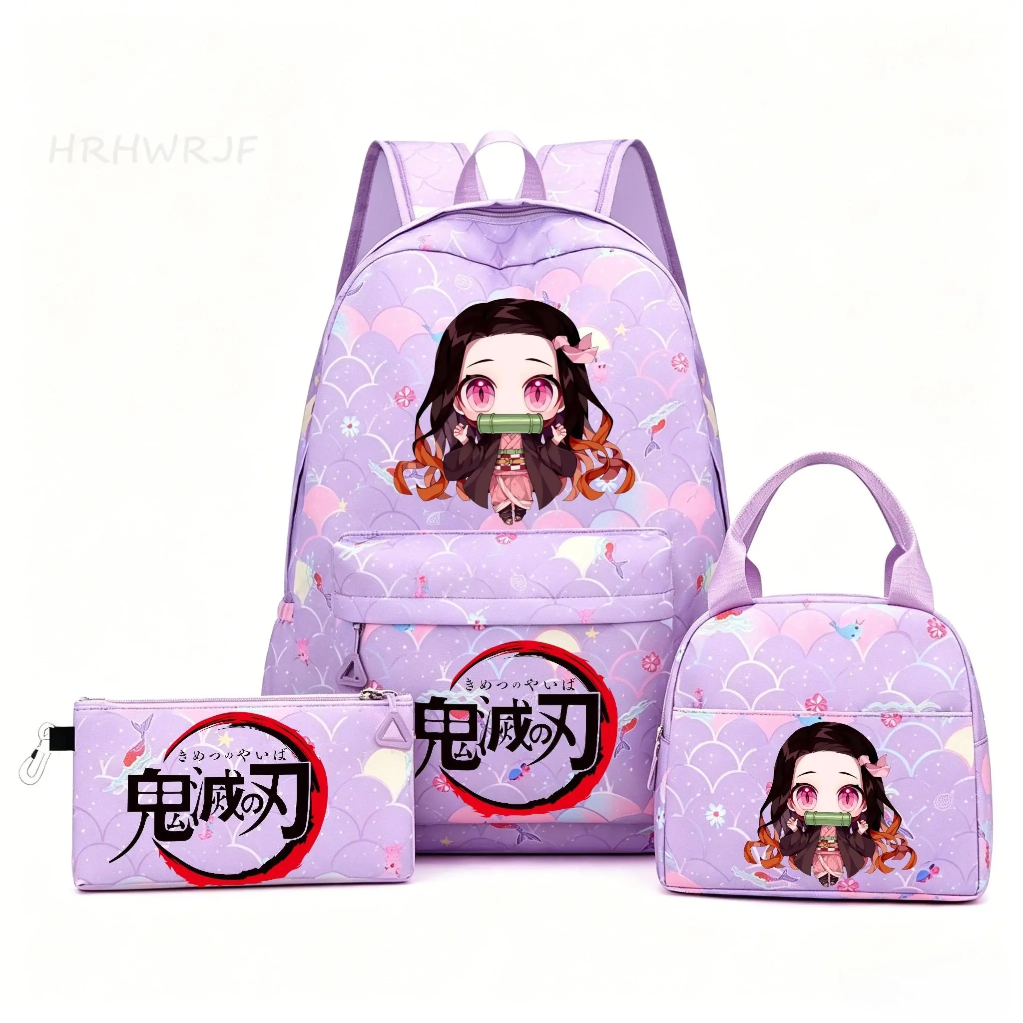 3Pcs Demon Slayer nezuko kamado Backpack for Women Girls Student Back To School Schoolbag Lunch Bags Women lovely Rucksack