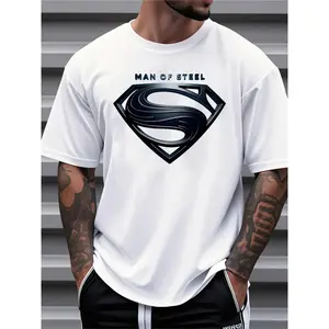 Justice League Men'S Plus Size Casual Crew Neck T-Shirt Man of Steel Graphic Print Short Sleeve Ideal for Spring/Summer Everyday Tshirt |   Playful Text Design |   Comfortable Fit SIZE Plus Size M-5XL