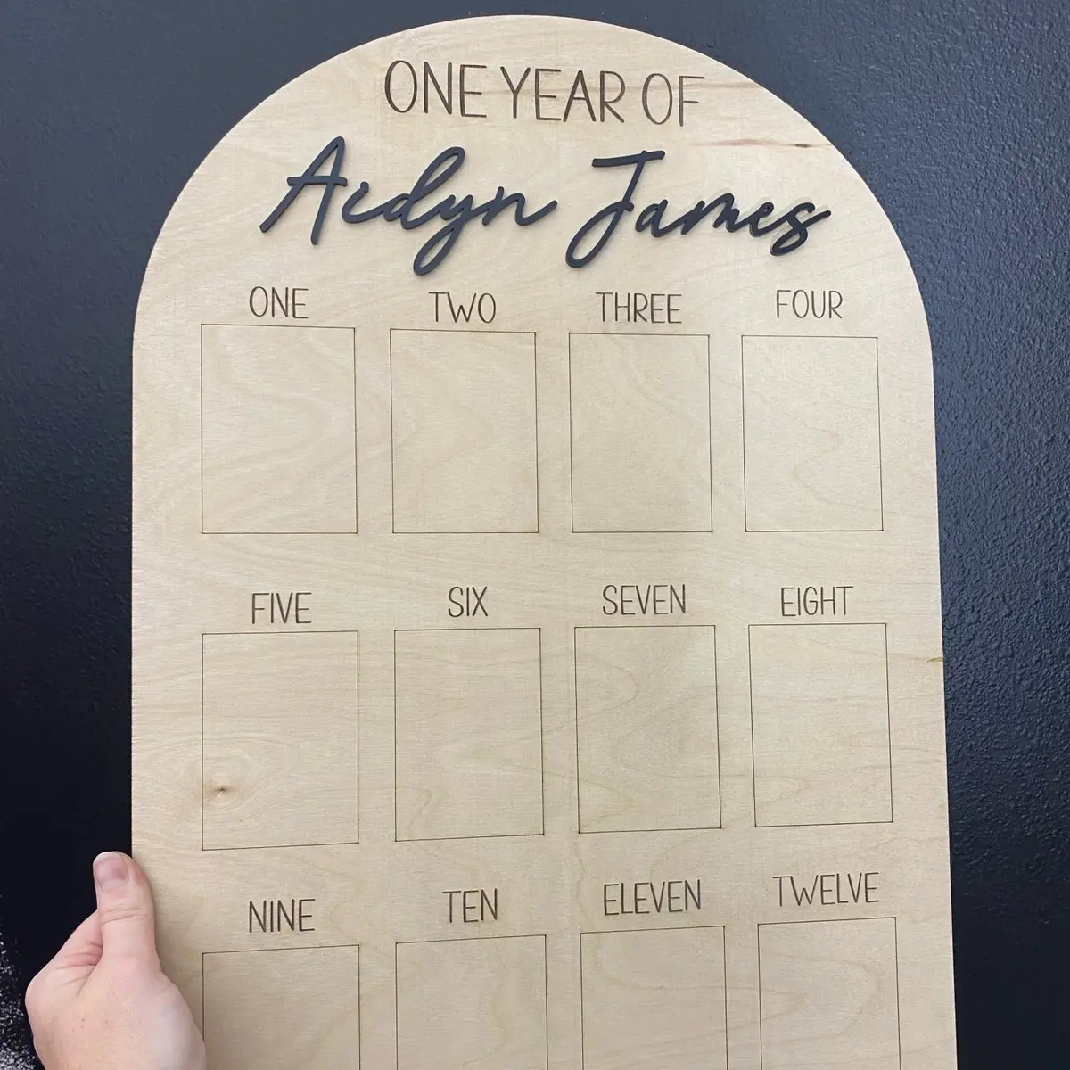 Natural Wood One Year Baby Picture Board with Acrylic Nameplate - Home Decor Plaque & Keepsake Gift Wood Sign Photo