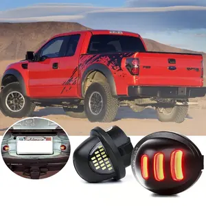 💡🚗 1 Pair LED License Plate Lights | Fits Ford F150/F250/F350/Ranger/Explorer/Bronco etc. ✅6500K White + 3-Row Red OLED Neon Tube ✅PC+ABS Durable ✅12V Plug & Play | Upgrade Lighting & Exterior!