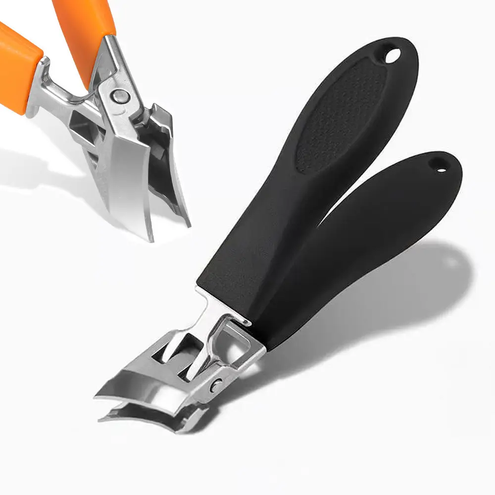 Stainless Steel Wide Jaw Opening Anti-Splash Slanted Clippers - Consumer-Grade Nail Supplies, Heavy-Duty Adult Manicure Care with Smooth Curved Design, Black Gift for Thick Nails At Home, At Home Nail Care