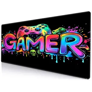 Gamer Neon Lights Design Mouse Pad, Durable Polyester Oblong Desk Mat for Gaming, Office & Home Use, Non-slip Keyboard & Mouse Accessory, Gaming Mouse Pads