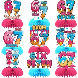 9Pcs 67 Ice Cream Honeycomb Table Centerpieces Table Decorations, 6 7 Birthday Decorations, 67 Meme Themed Birthday Decorations Set, Birthday Party Decoration Supplies, Six Seven Bruh" Funny Gen Z Alpha Slang Tabletop Decoration