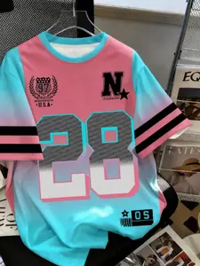 Men's Casual Round Neck Short Sleeve T-Shirt, 3D Number Printed Football Jersey, Fitted Long Tee, All Seasons Wear