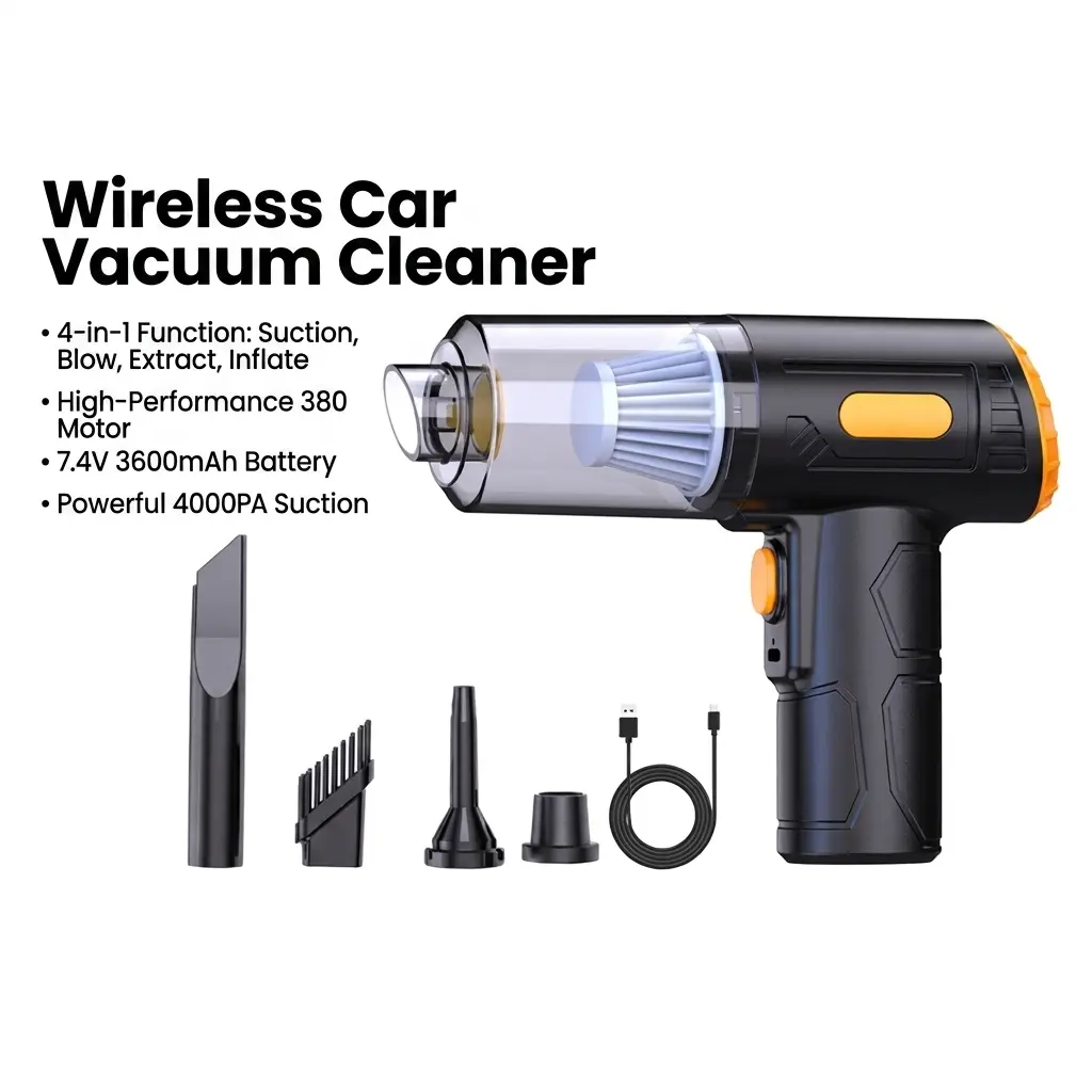 High Performance Cordless Car Vacuum Cleaner with Long Lasting Battery Wet and Dry Function Portable Mini Vacuum for Vehicles Home Office Cars RVs and Upholstery Cleaning