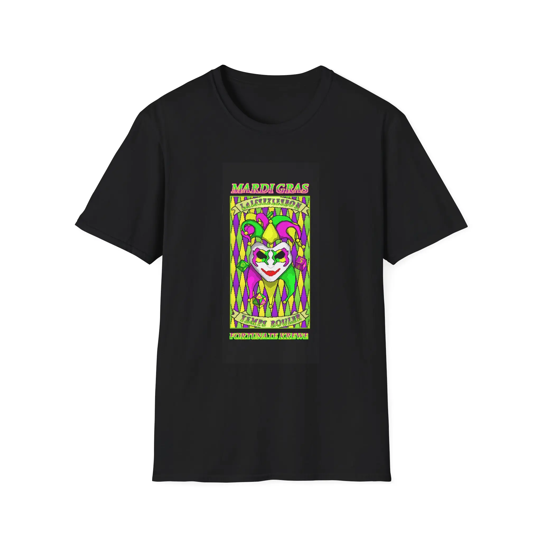 Mardi Gras Jester Mask T-Shirt, Let the Good Times Roll, Unisex Tee, Softstyle Shirt, Festival Clothing, Fun Party Top Cotton Fit shirts men