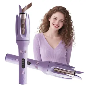 Automatic Curling Iron,Fully Automatic Curling Stick,Automatic Negative Ion Hair Curler,4-speed Temperature Control,Mermaid Waves Curler Roller Styling Tool,Dual Voltage Rotating Curling Iron Without Damaging Hair,Girlfriends Gifts Purple