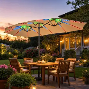 【15FT Multi-colored  Light】Costoffs 15ft Patio Umbrella with Multi-Mode LED Strips - Massive Triple-Vented Canopy for Extra Shade, Crank Lift & Weighted Base Included,summervibes