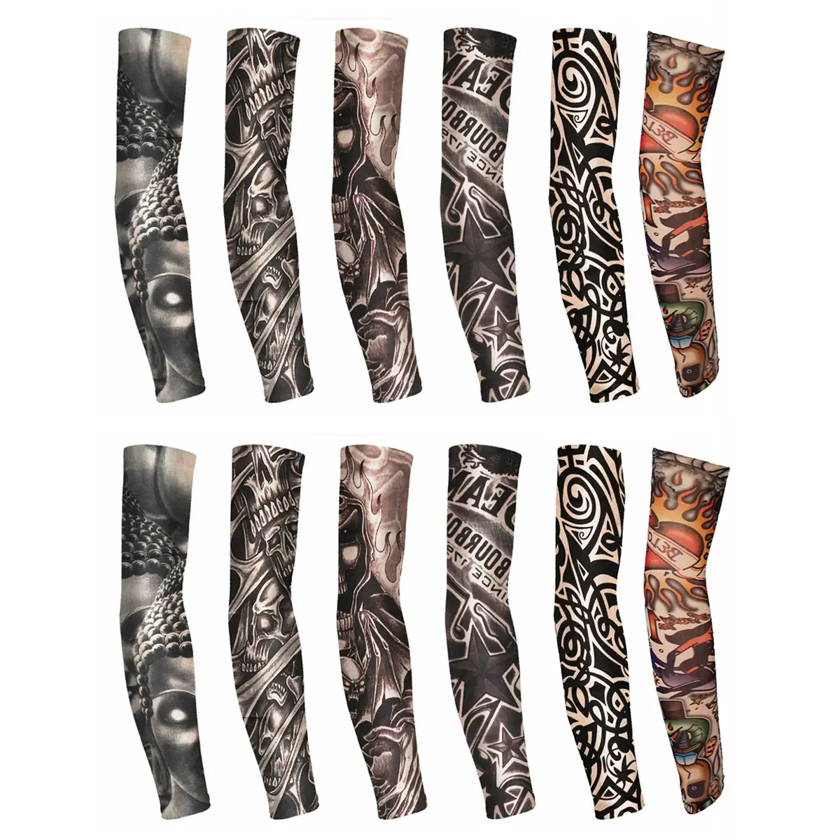 6/12PCS Set Tattoo Arm Sleeves,Summer Sun Protection Outdoor Sports Arm Sleeves
