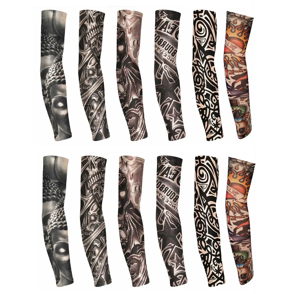 6/12PCS Set Tattoo Arm Sleeves,Summer Sun Protection Outdoor Sports Arm Sleeves