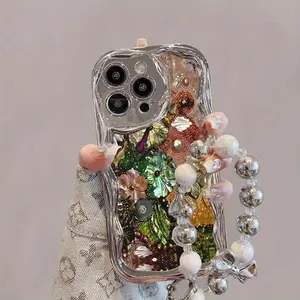 Phone Case with Chain & Lanyard, Decorative Protective Phone Protector Cover, Phone Accessories Compatible with iPhone 16 15 14 13 12 11 Plus Pro Max Series, Casing