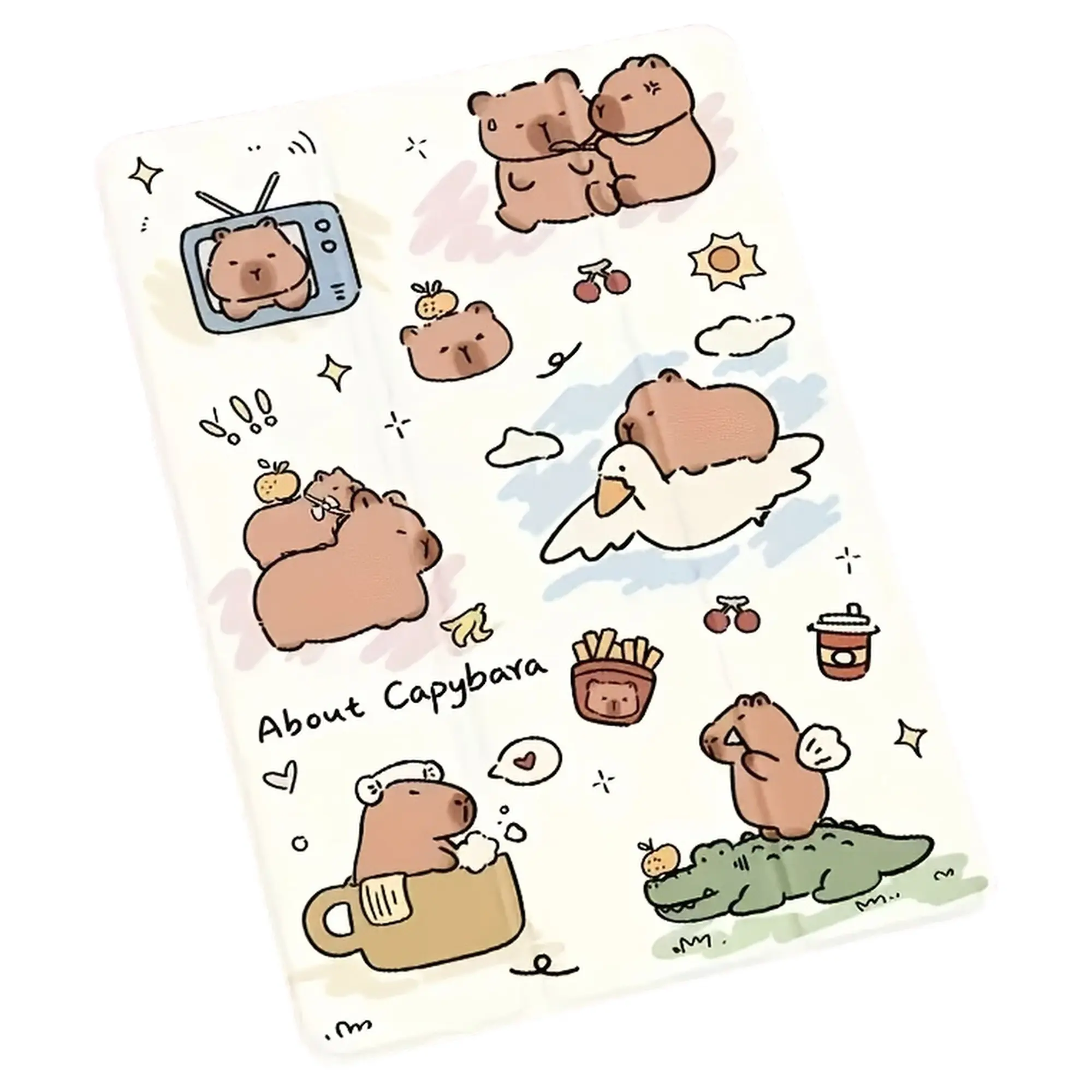 Cute Animal Tri-Fold Case for Apple iPad 9th Gen 2021, 10.2 Inch, Air 5 with Pencil Slot 12.9", Transparent Anti-Drop Protective Cover Compatible with M3 / A16 (11 inch) - Tablet Stand Included Computer