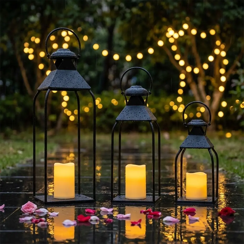 3-Piece Black Metal Lantern Set – Versatile Farmhouse Holders for Pillar Candles, Home Accents, Porch, Patio, and Special Occasions
