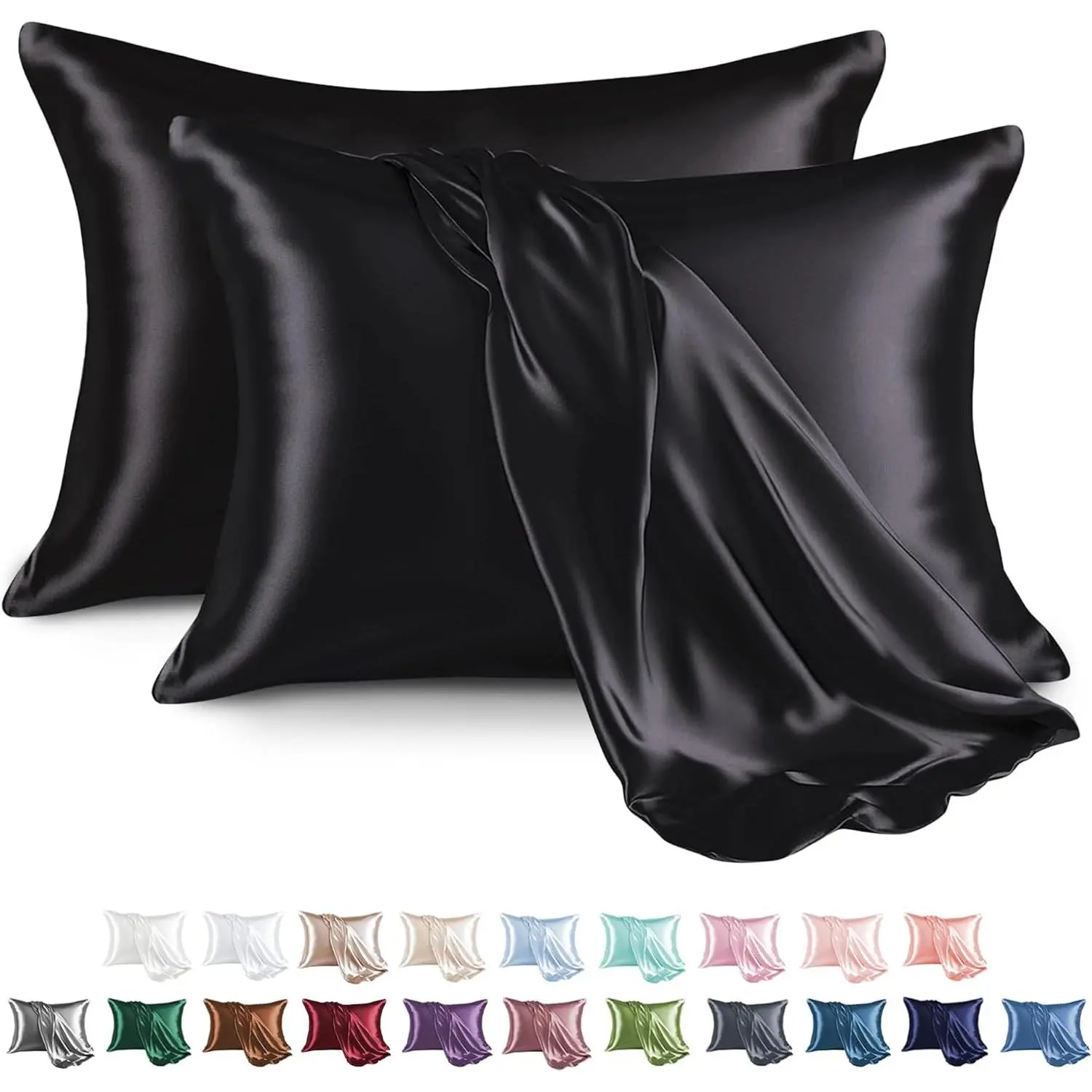 Set of 2 Luxuriously Soft Satin Pillowcases Envelope Closure Design, Taupe Pillow Covers with Envelope Closure