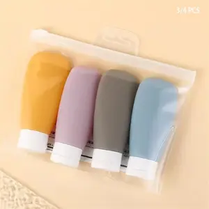 ✨3/4pcs Travel Essential Refillable Bottle Set, Flip-Top Leak-Proof Carry-On Approved, for carrying lotion/shampoo/shower gel, etc., Portable Reusable Food-Grade Material Squeeze Tube Bottles