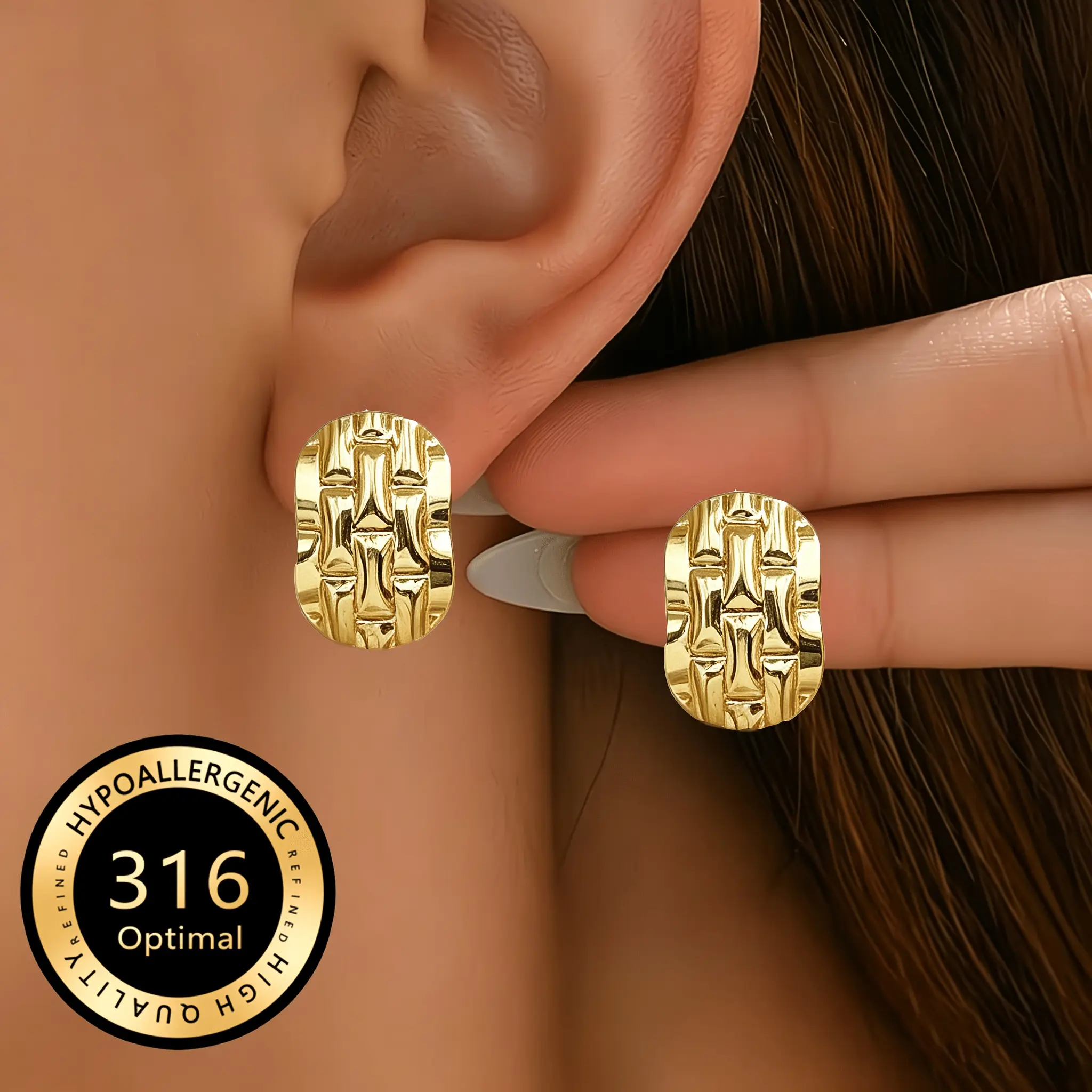 Retro Exaggerated Gold Stainless Steel Earrings - Anti-Allergic for Sensitive Skin, European-American Ins Style, Versatile for Daily Commuting