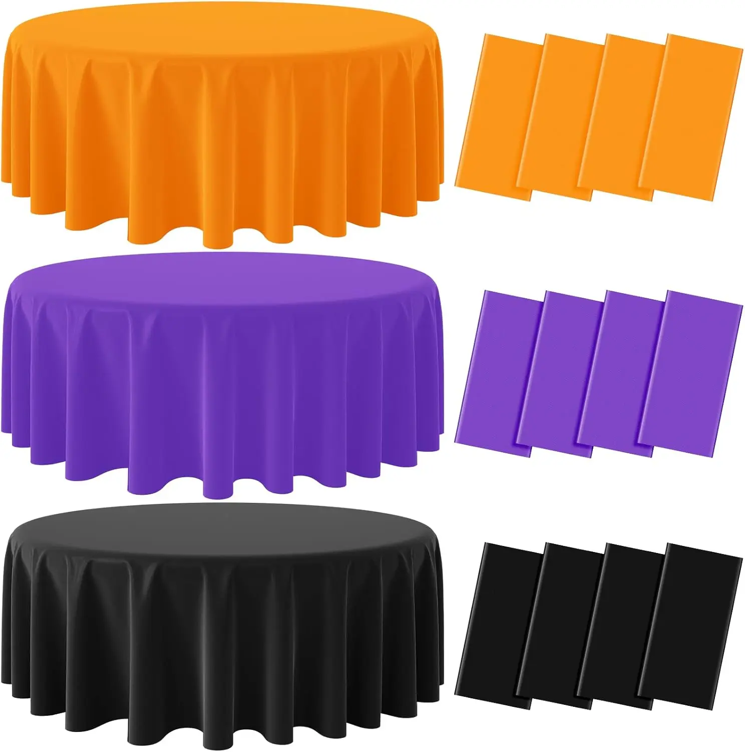 12Pack 84 Inch Round Halloween Tablecloths Bulk Plastic Round Black Purple Orange Table Cloths Disposable Round Table Covers for Halloween  Vampire Party Fall Autumn Party Decorations