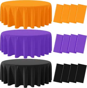 12Pack 84 Inch Round Halloween Tablecloths Bulk Plastic Round Black Purple Orange Table Cloths Disposable Round Table Covers for Halloween  Vampire Party Fall Autumn Party Decorations