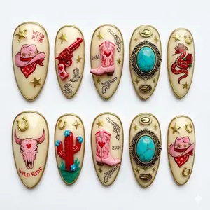 Houston Rodeo 2026 – Wild Ride Texas Cowgirl Press On Nails Nail Art Kit Nail Box