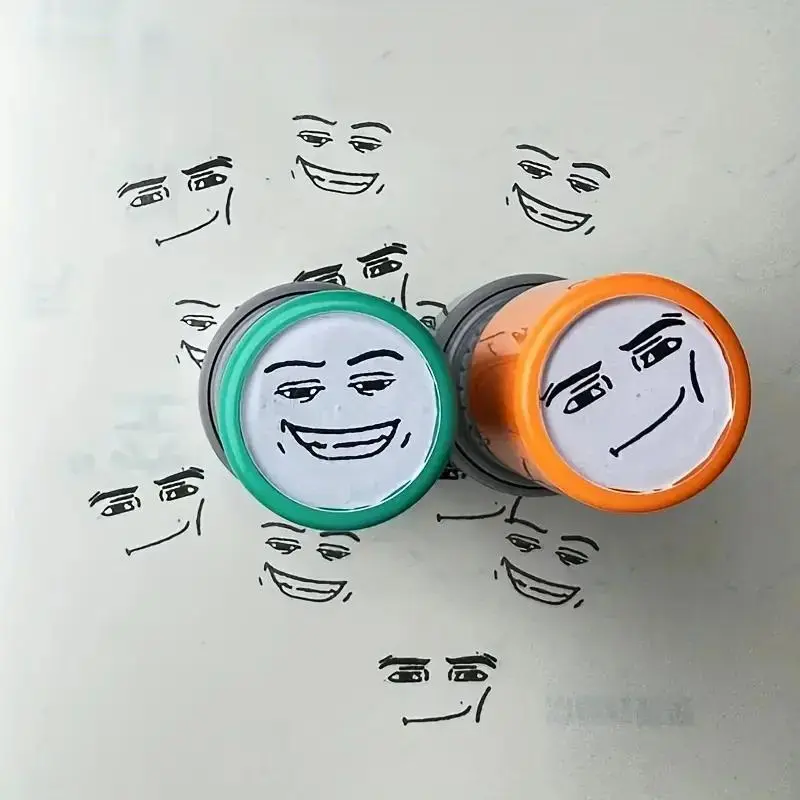 Emoji Pattern Stamp, 2Count Cute Funny Emoji Stamp, Office Stationery & Supplies for Daily Office Use, Label & Instruction Seals