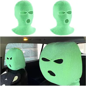 2 PCS Car Headrest Cover, Personalized Funny Car Seat Full Face Mask, Ski Mask Wrap Protection for Auto Front Seat Rest Decoration, Universal Interior Car Accessories (Fluorescent Green)
