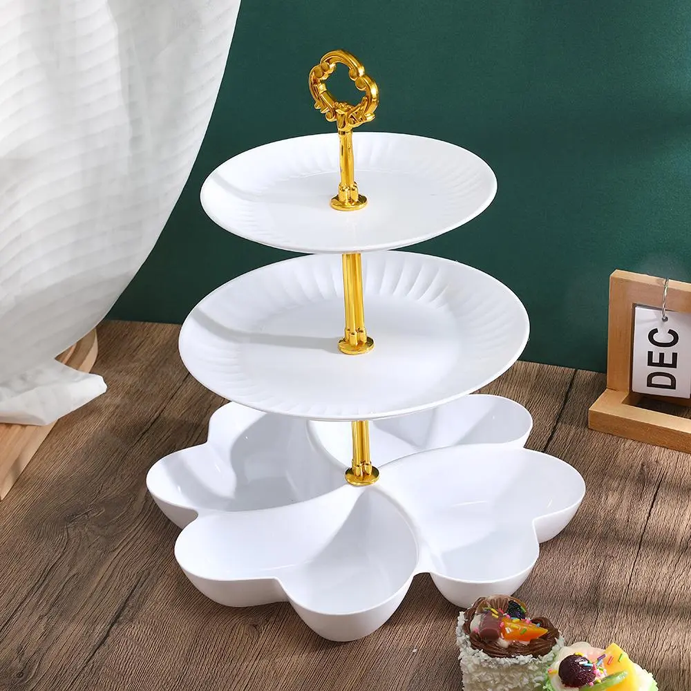 3-tier Serving Stand with Handle, Petal Shaped Multi-compartment Design Cake Display Stand, Cake Display Stand for Party Dessert, Snack, Ornaments, Cupcake Stand, Cupcake Serving Tower, Plastic Cake Stands