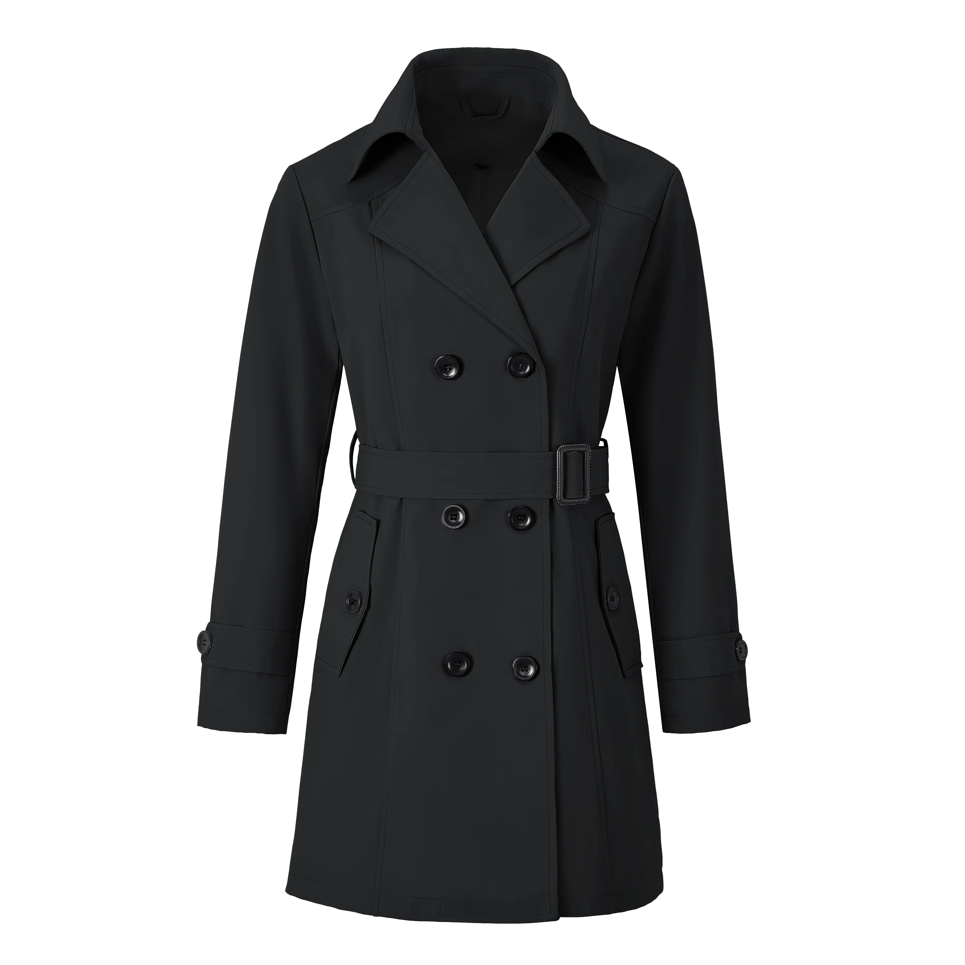 Women's Elegant Long Casual Double-Breasted Belted British-Style Loose-Fit Chic Jackets - New Spring-Autumn Classic Versatile Outerwear for Daily & Outdoor Occasions