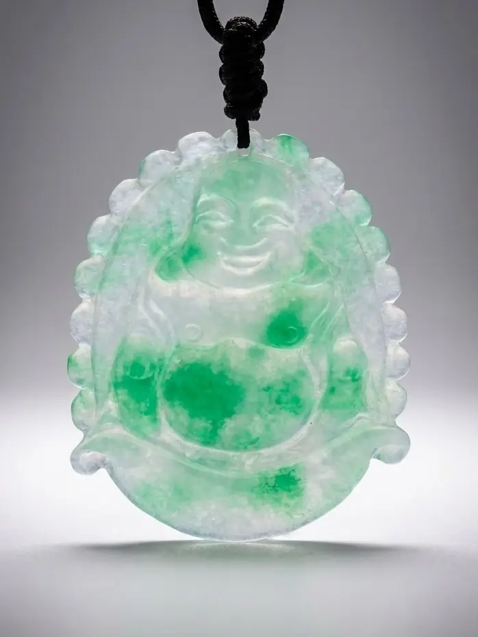 Genuine Natural Icy Green Nephrite Jade Necklace - Unisex Adjustable Cord, Laughing Buddha Motif Talisman, Auspicious Protection & Abundance Amulet for Adult Daily Wear