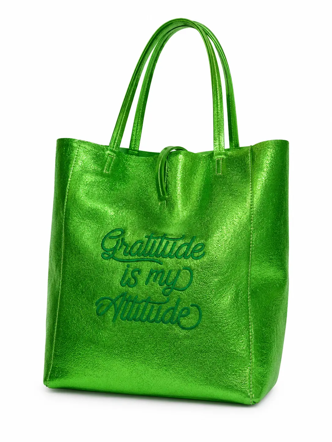 Stella Metallic Green Leather Tote Bag | Handmade in Italy